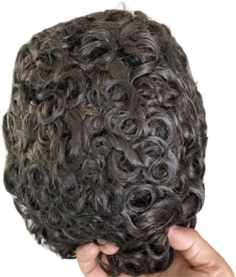 image:imageToupet Perruque en cheveux humains pour homme avec cheveux en polyurthane doux ondule 10 mm x 8 cm 1 noir de jet2 Brun fonc