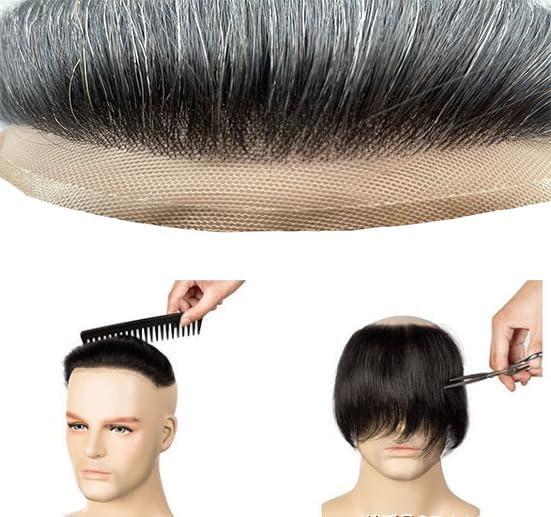 image:imageToupet Perruque en cheveux humains pour homme avec cheveux en polyurthane doux ondule 10 mm x 8 cm 1 noir de jet2 Brun fonc