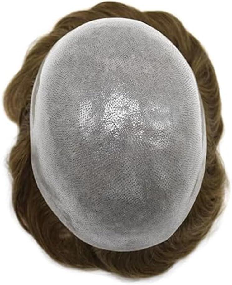 image:imageToupet Perruque en cheveux humains pour homme avec cheveux en polyurthane doux ondule 10 mm x 8 cm 1 noir de jet2 Brun fonc