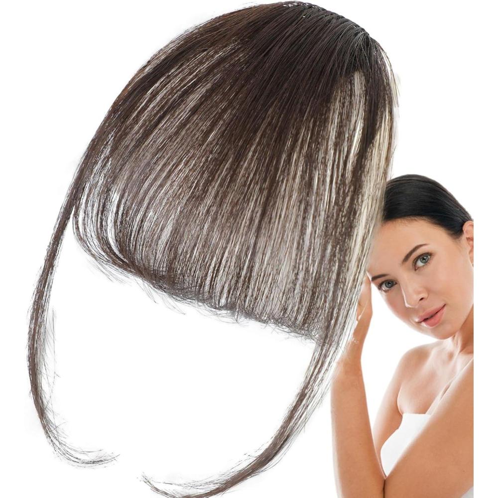 image:imageBang  Extensions de cheveux humains  clip  Frange franaise sur franges artificielles  Extensions de cheveux  franges de couleur naturelle  Extensions de cheveux lgantes avec frangemarron fonc