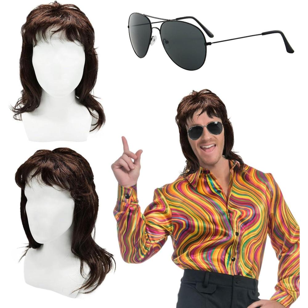 image:imagePerruque Mulet Homme Dguisement Anne 7090 Marron Punk Halloween Fte Carnaval Cosplay Maquillage 2 Pcs2 Pcs