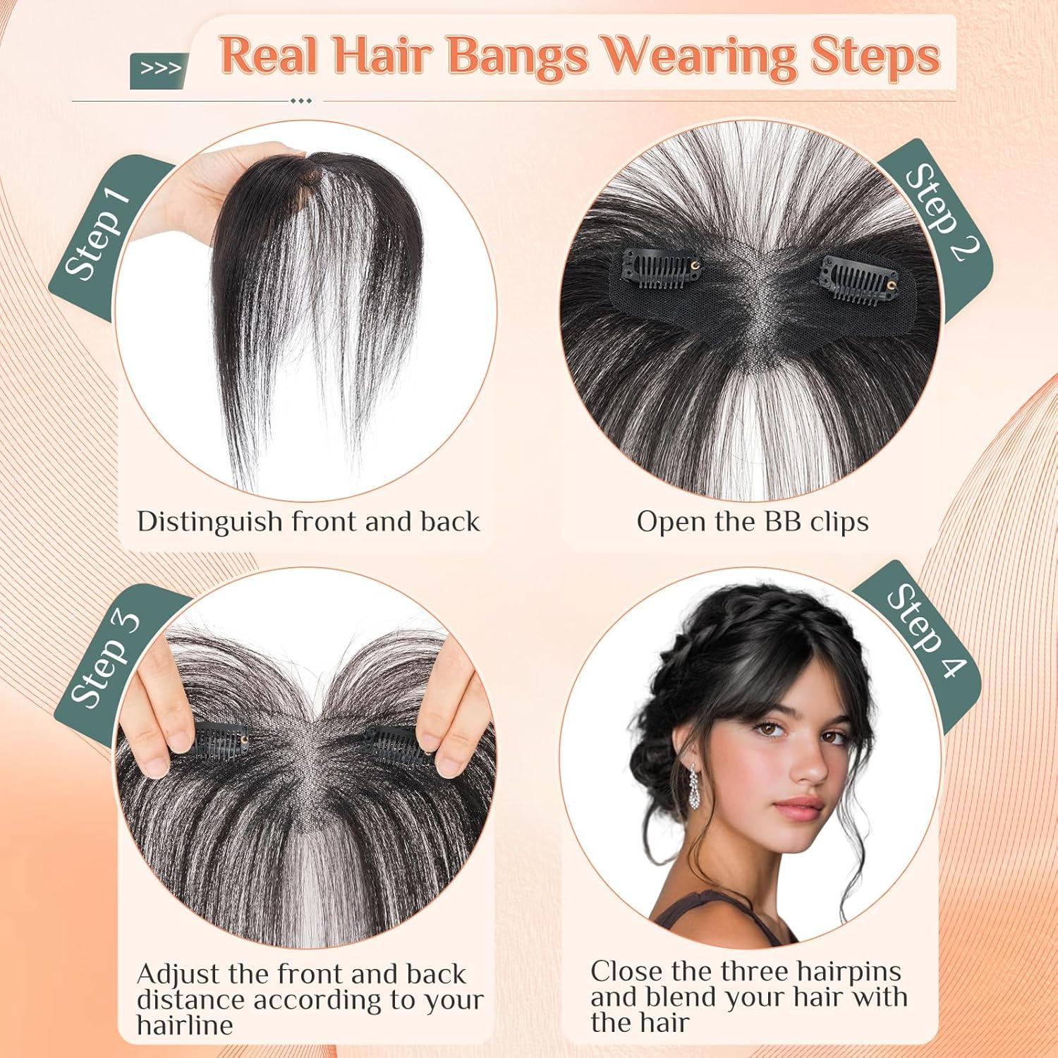 image:imageBenehair Topper de Vrais Cheveux pour Femme 100 Humain Chevelure Frange Latrale 9g Toppers pour aux Cheveux Fins 5x12 Base de Dentelle Vrais Chevelure Pince Brun Moka 2RBrun Clair 6