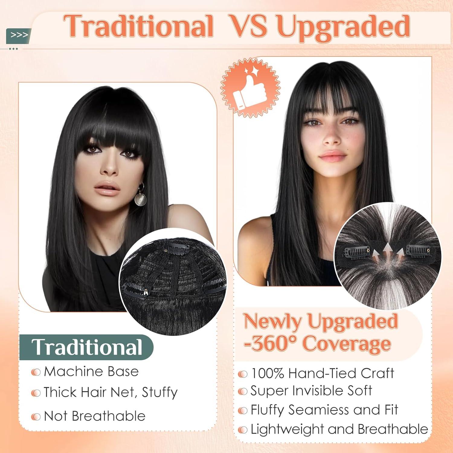 image:imageBenehair Topper de Vrais Cheveux pour Femme 100 Humain Chevelure Frange Latrale 9g Toppers pour aux Cheveux Fins 5x12 Base de Dentelle Vrais Chevelure Pince Brun Moka 2RBrun Clair 6