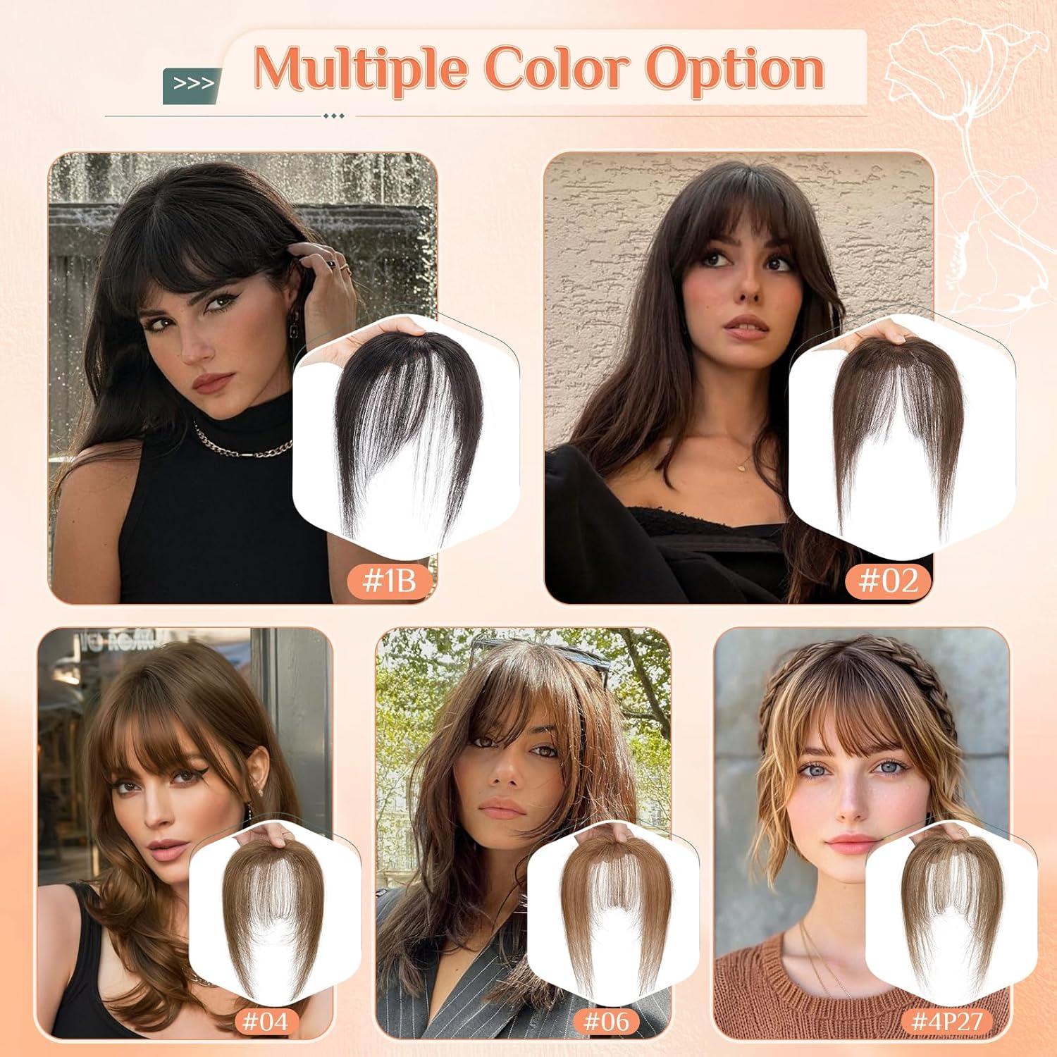 image:imageBenehair Topper de Vrais Cheveux pour Femme 100 Humain Chevelure Frange Latrale 9g Toppers pour aux Cheveux Fins 5x12 Base de Dentelle Vrais Chevelure Pince Brun Moka 2RBrun Clair 6