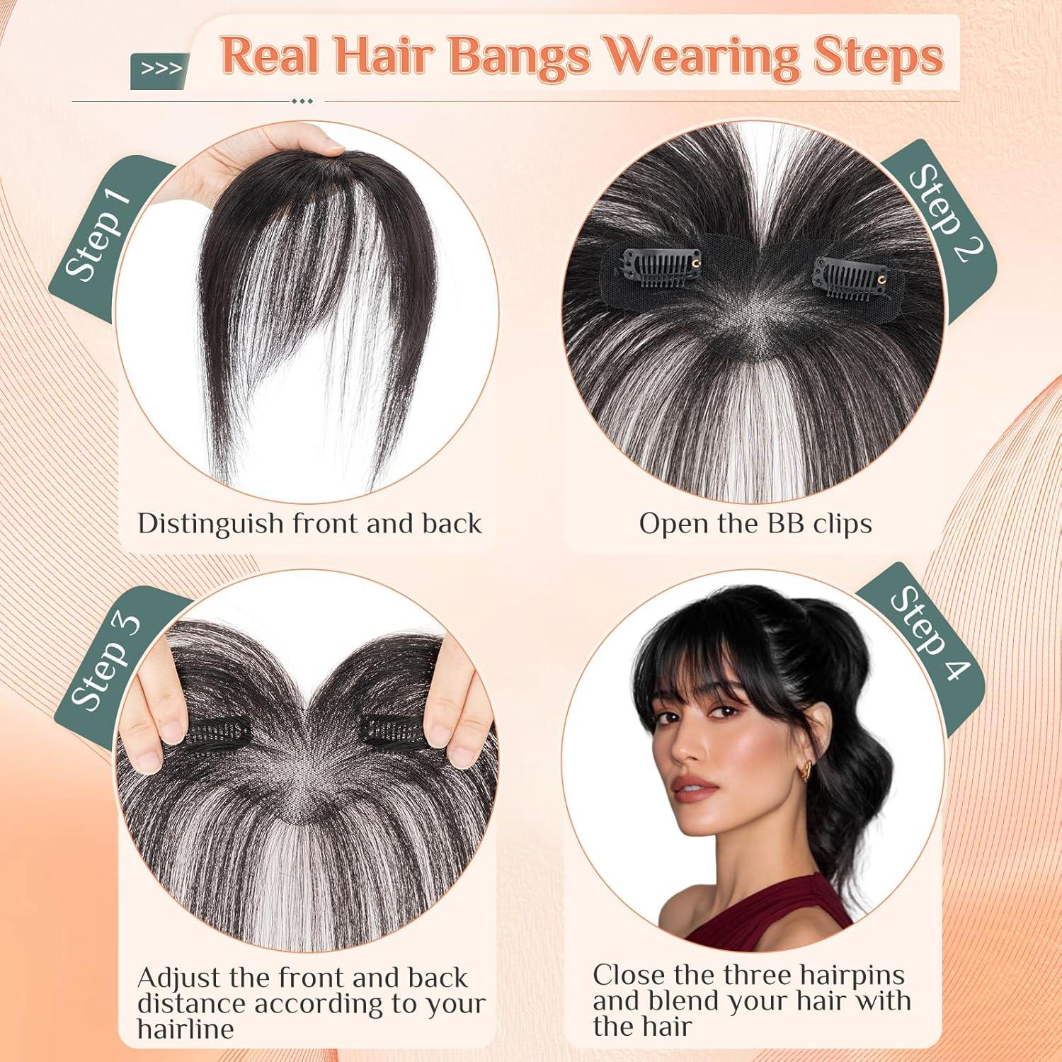 image:imageBenehair Topper de Vrais Cheveux pour Femme 100 Humain Chevelure Frange Latrale 9g Toppers pour aux Cheveux Fins 5x12 Base de Dentelle Vrais Chevelure Pince Brun Moka 2RBrun Clair 6