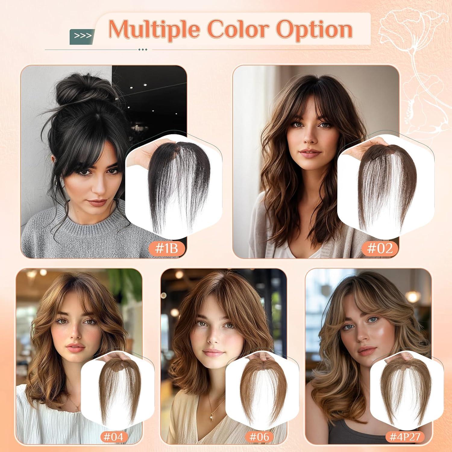 image:imageBenehair Topper de Vrais Cheveux pour Femme 100 Humain Chevelure Frange Latrale 9g Toppers pour aux Cheveux Fins 5x12 Base de Dentelle Vrais Chevelure Pince Brun Moka 2RBrun Clair 6