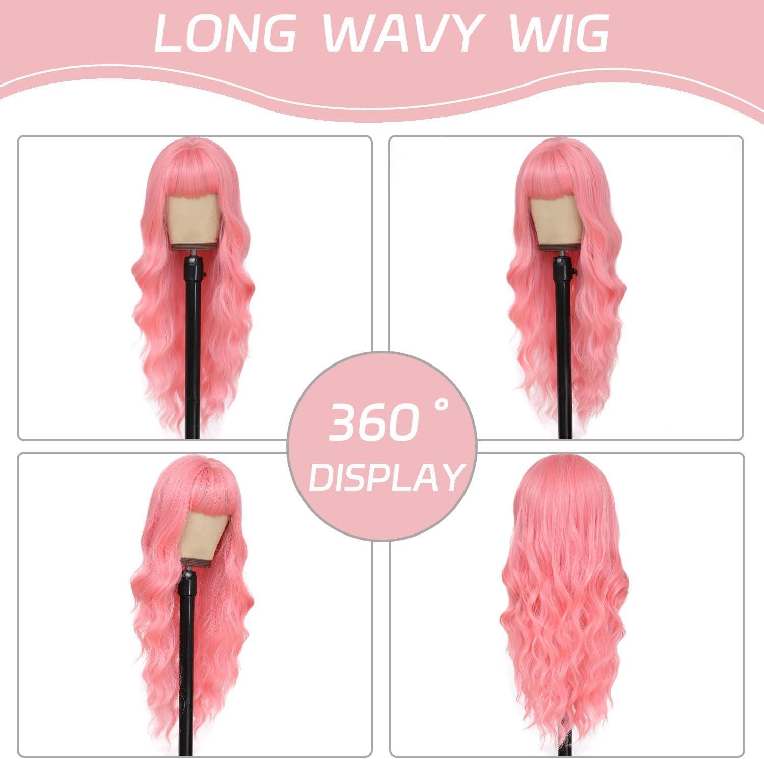 image:imageCreamily Perruques courtes au carr de 25 cm lisses avec frange plate synthtiques colores cosplay fte femmes naturelles comme vrais cheveux bonnet perruque gratuit NoirRose Ondul