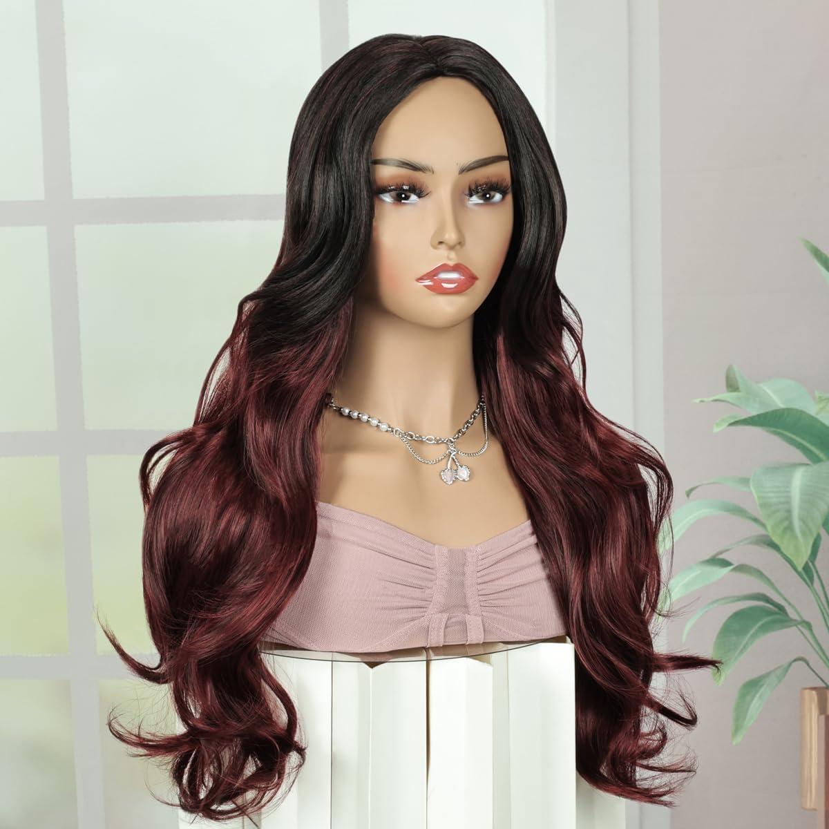 image:imageCreamily Perruques courtes au carr de 25 cm lisses avec frange plate synthtiques colores cosplay fte femmes naturelles comme vrais cheveux bonnet perruque gratuit NoirNoir bordeaux