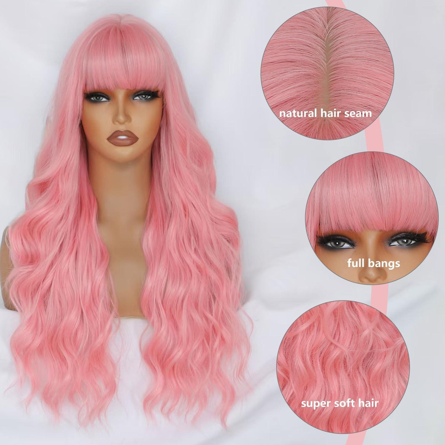 image:imageCreamily Perruques courtes au carr de 25 cm lisses avec frange plate synthtiques colores cosplay fte femmes naturelles comme vrais cheveux bonnet perruque gratuit NoirRose Ondul