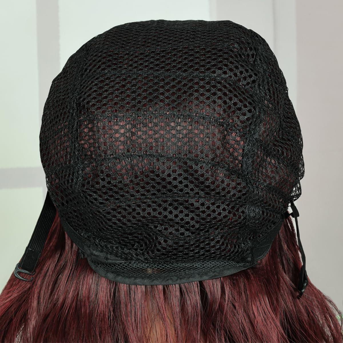 image:imageCreamily Perruques courtes au carr de 25 cm lisses avec frange plate synthtiques colores cosplay fte femmes naturelles comme vrais cheveux bonnet perruque gratuit NoirNoir bordeaux