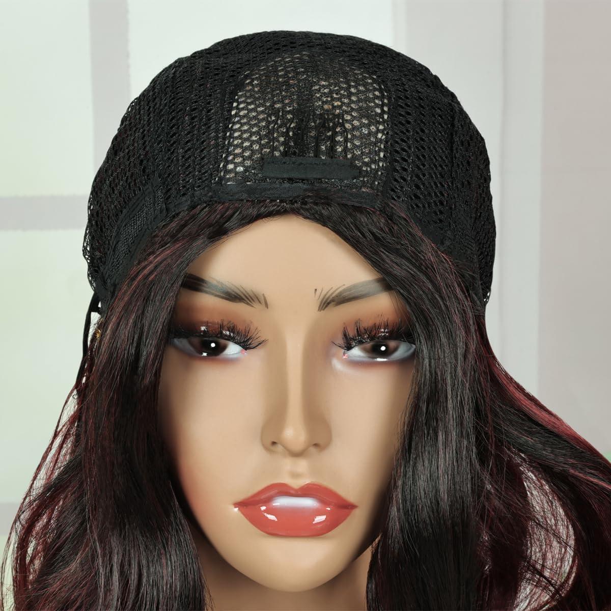 image:imageCreamily Perruques courtes au carr de 25 cm lisses avec frange plate synthtiques colores cosplay fte femmes naturelles comme vrais cheveux bonnet perruque gratuit NoirNoir bordeaux