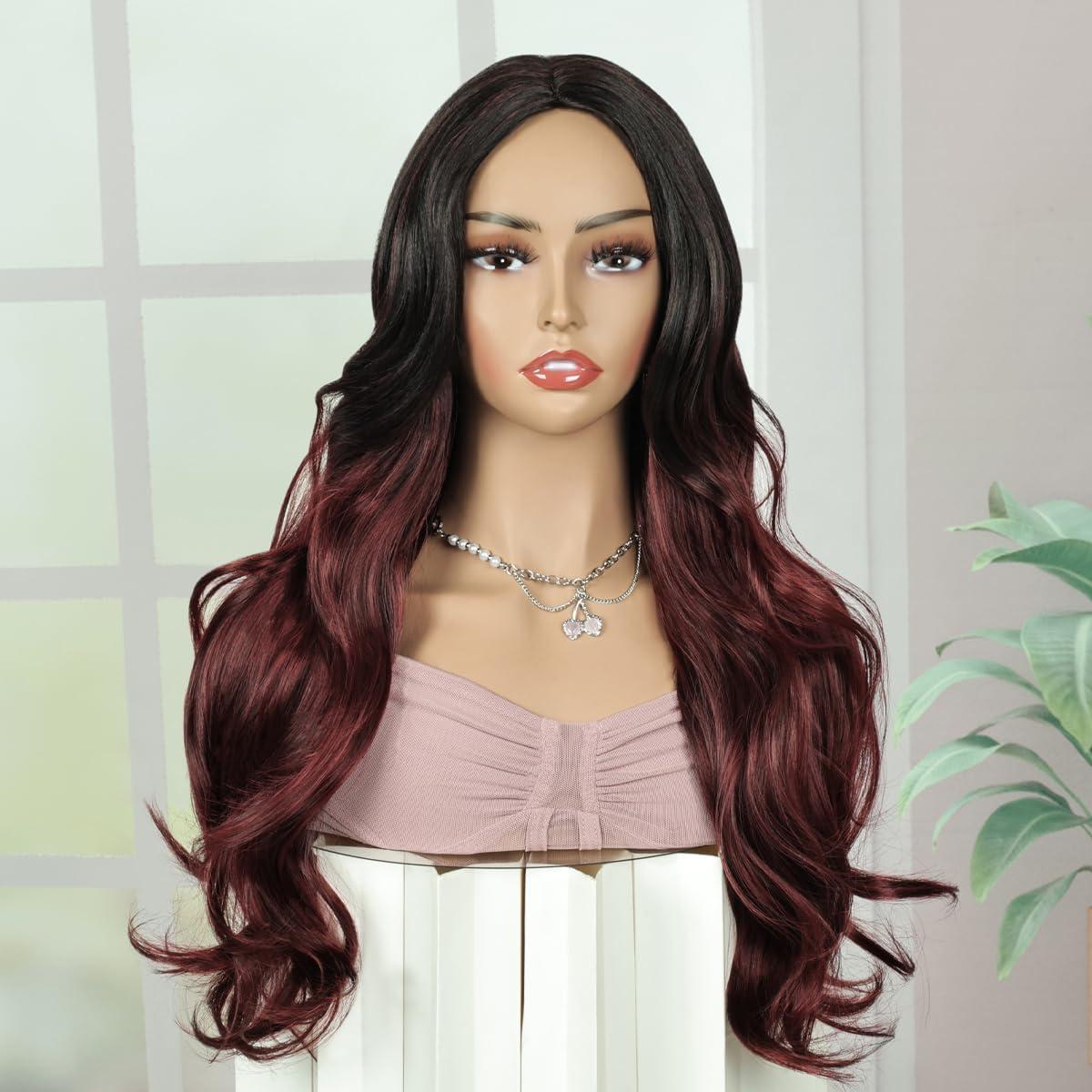 image:imageCreamily Perruques courtes au carr de 25 cm lisses avec frange plate synthtiques colores cosplay fte femmes naturelles comme vrais cheveux bonnet perruque gratuit NoirNoir bordeaux