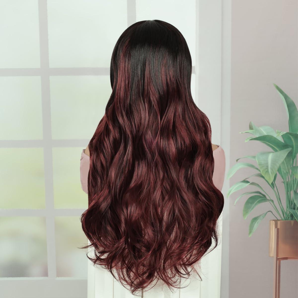 image:imageCreamily Perruques courtes au carr de 25 cm lisses avec frange plate synthtiques colores cosplay fte femmes naturelles comme vrais cheveux bonnet perruque gratuit NoirNoir bordeaux