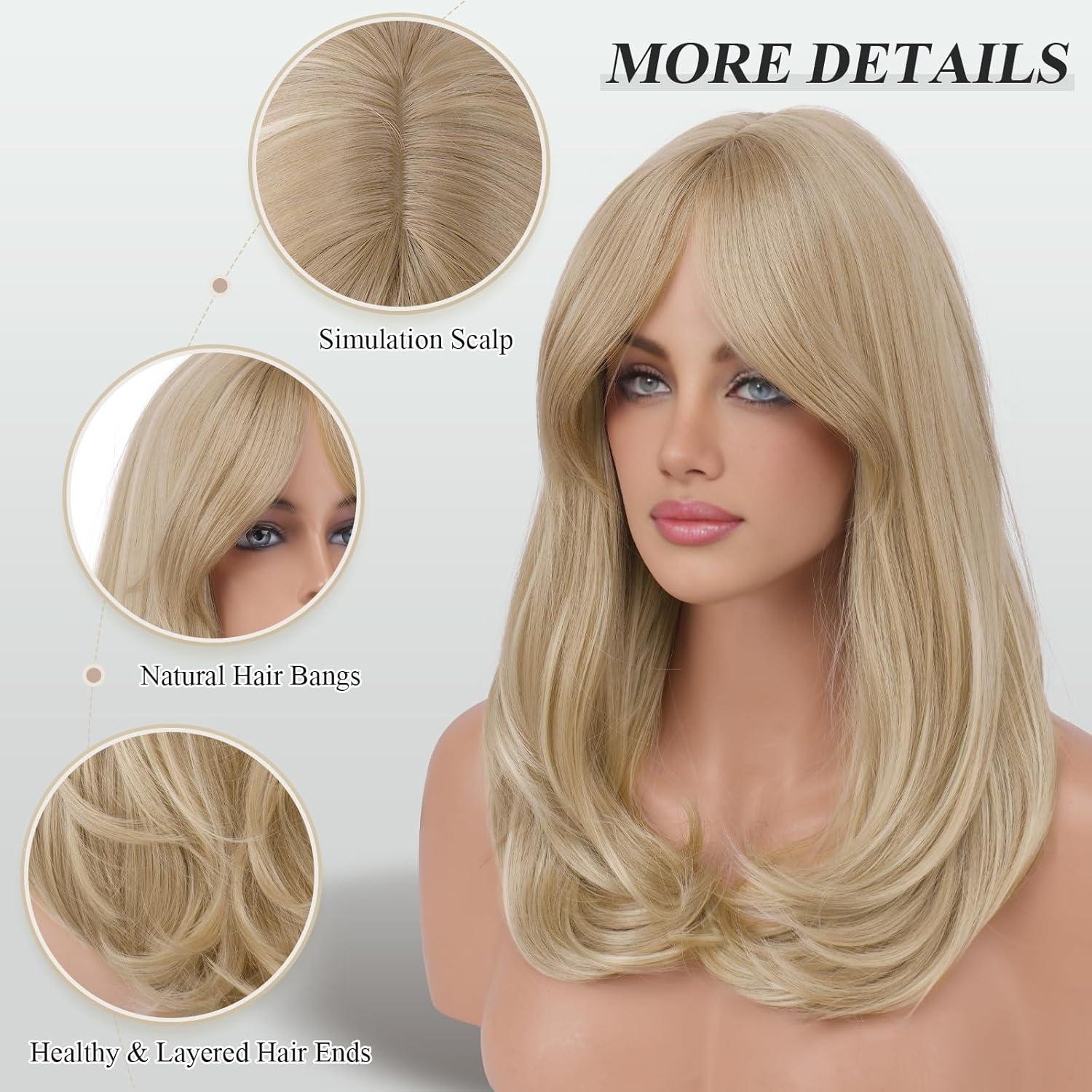 image:imageFESHFEN Perruque Longue avec Frange Naturelle Synthtiques Blond Clair Sale Perruque de Cheveux Perruque Carnaval de Cosplay pour Femme 45 cmBlond SaleCurtain Bangs