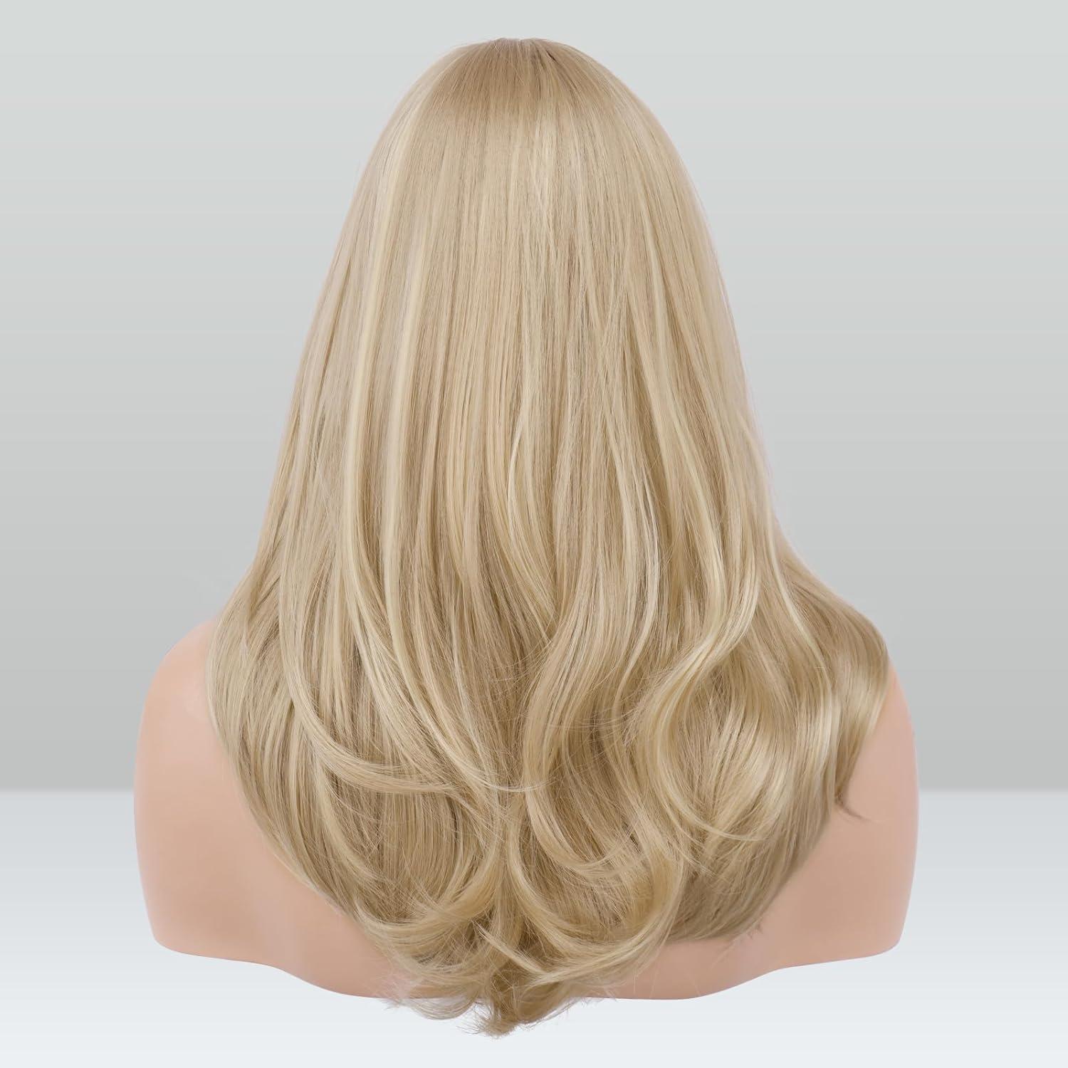 image:imageFESHFEN Perruque Longue avec Frange Naturelle Synthtiques Blond Clair Sale Perruque de Cheveux Perruque Carnaval de Cosplay pour Femme 45 cmBlond SaleCurtain Bangs