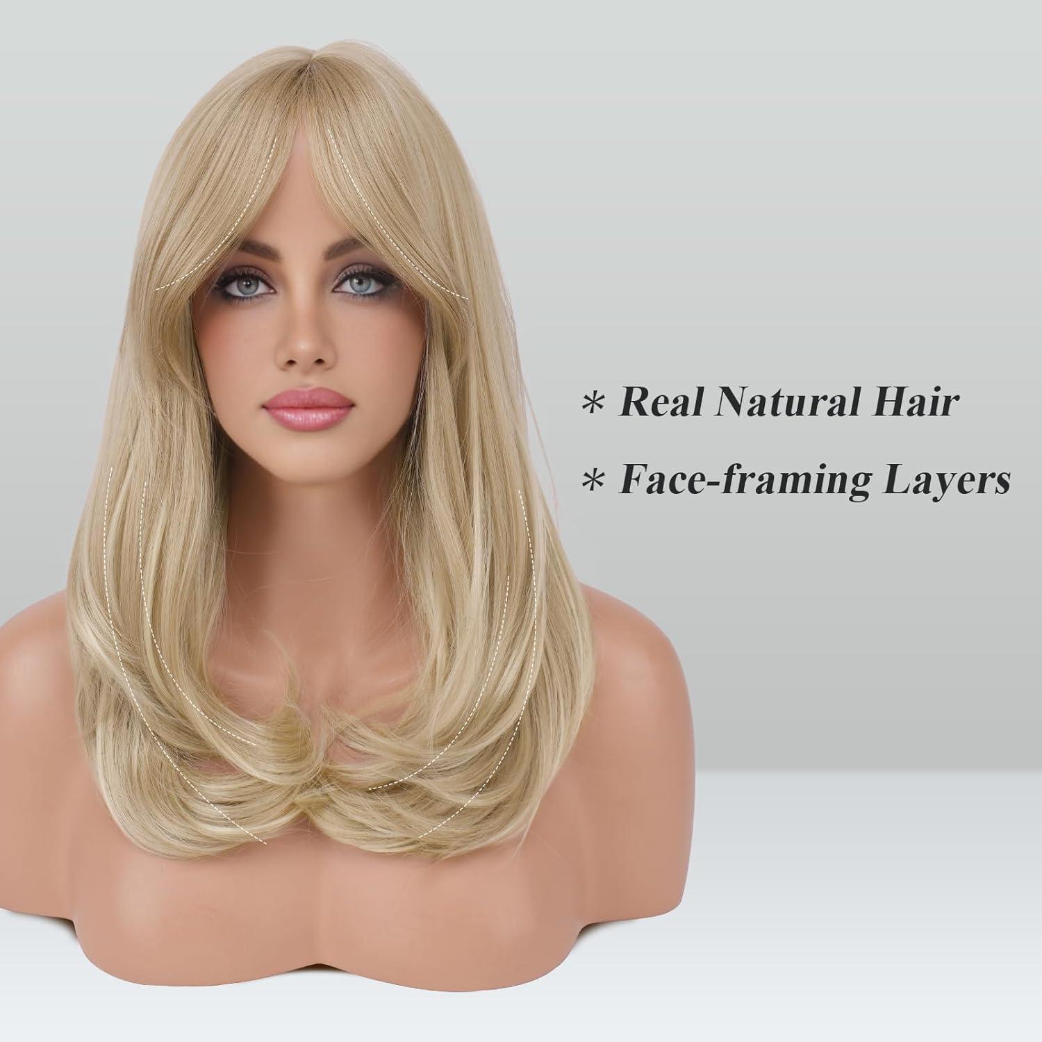 image:imageFESHFEN Perruque Longue avec Frange Naturelle Synthtiques Blond Clair Sale Perruque de Cheveux Perruque Carnaval de Cosplay pour Femme 45 cmBlond SaleCurtain Bangs