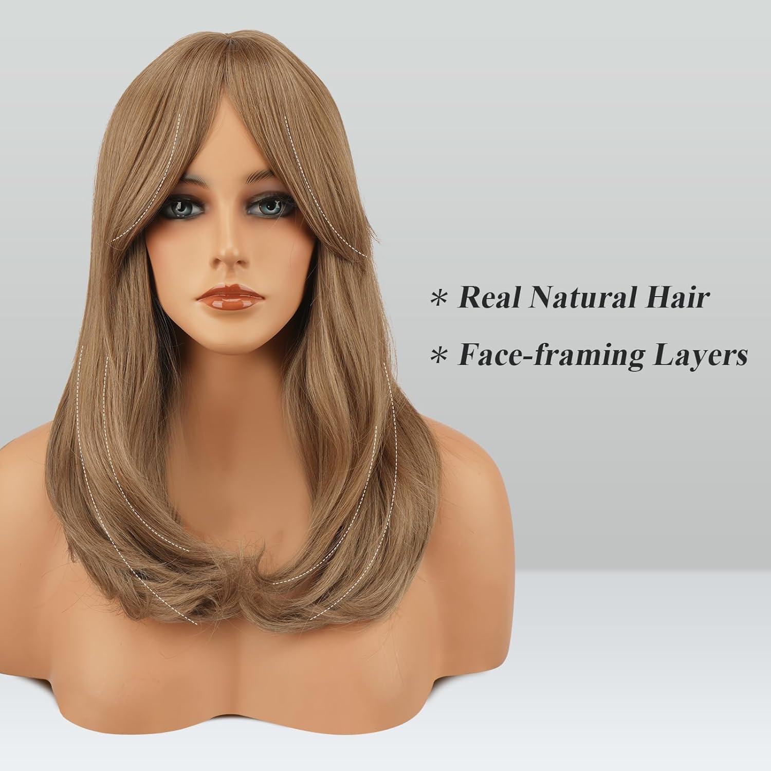 image:imageFESHFEN Perruque Longue avec Frange Naturelle Synthtiques Blond Clair Sale Perruque de Cheveux Perruque Carnaval de Cosplay pour Femme 45 cmBlond mixteCurtain Bangs