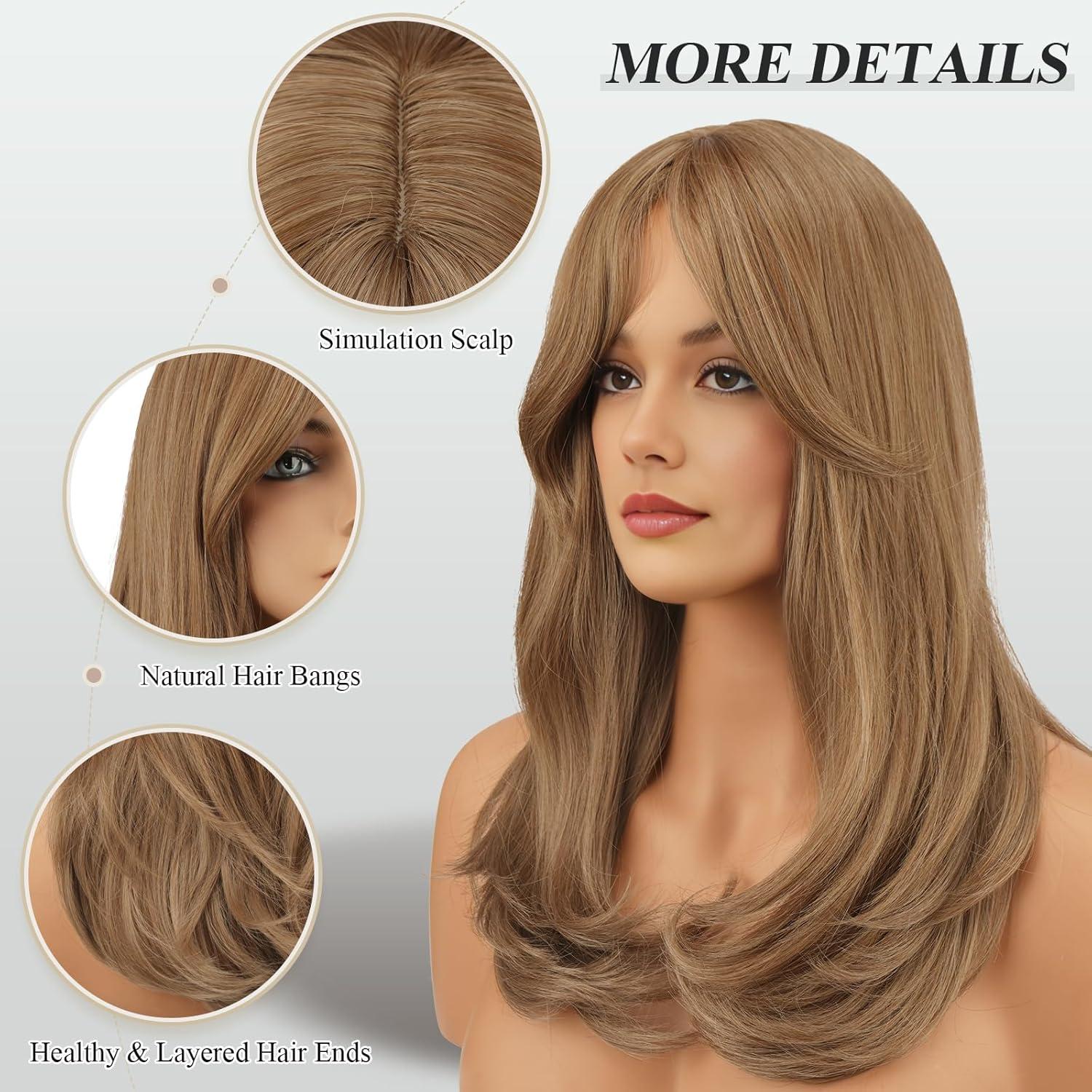 image:imageFESHFEN Perruque Longue avec Frange Naturelle Synthtiques Blond Clair Sale Perruque de Cheveux Perruque Carnaval de Cosplay pour Femme 45 cmBlond mixteCurtain Bangs