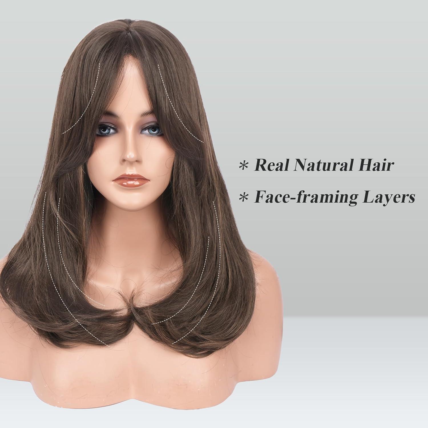 image:imageFESHFEN Perruque Longue avec Frange Naturelle Synthtiques Blond Clair Sale Perruque de Cheveux Perruque Carnaval de Cosplay pour Femme 45 cmChtain avec RefletsCurtain Bangs
