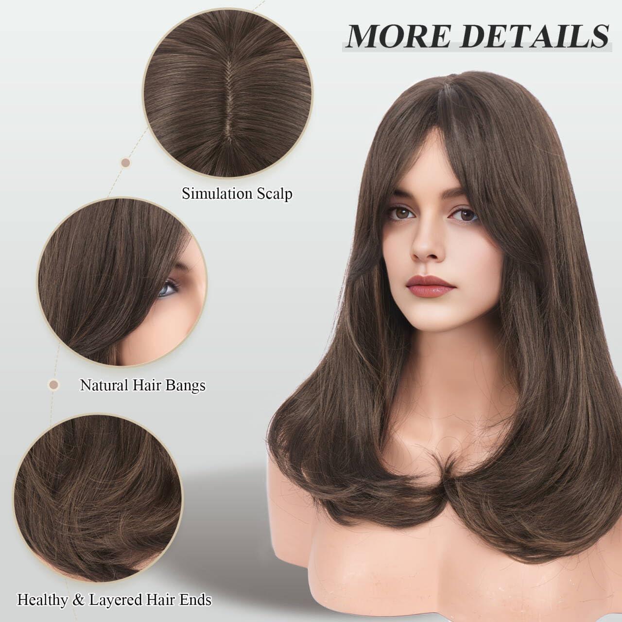 image:imageFESHFEN Perruque Longue avec Frange Naturelle Synthtiques Blond Clair Sale Perruque de Cheveux Perruque Carnaval de Cosplay pour Femme 45 cmChtain avec RefletsCurtain Bangs