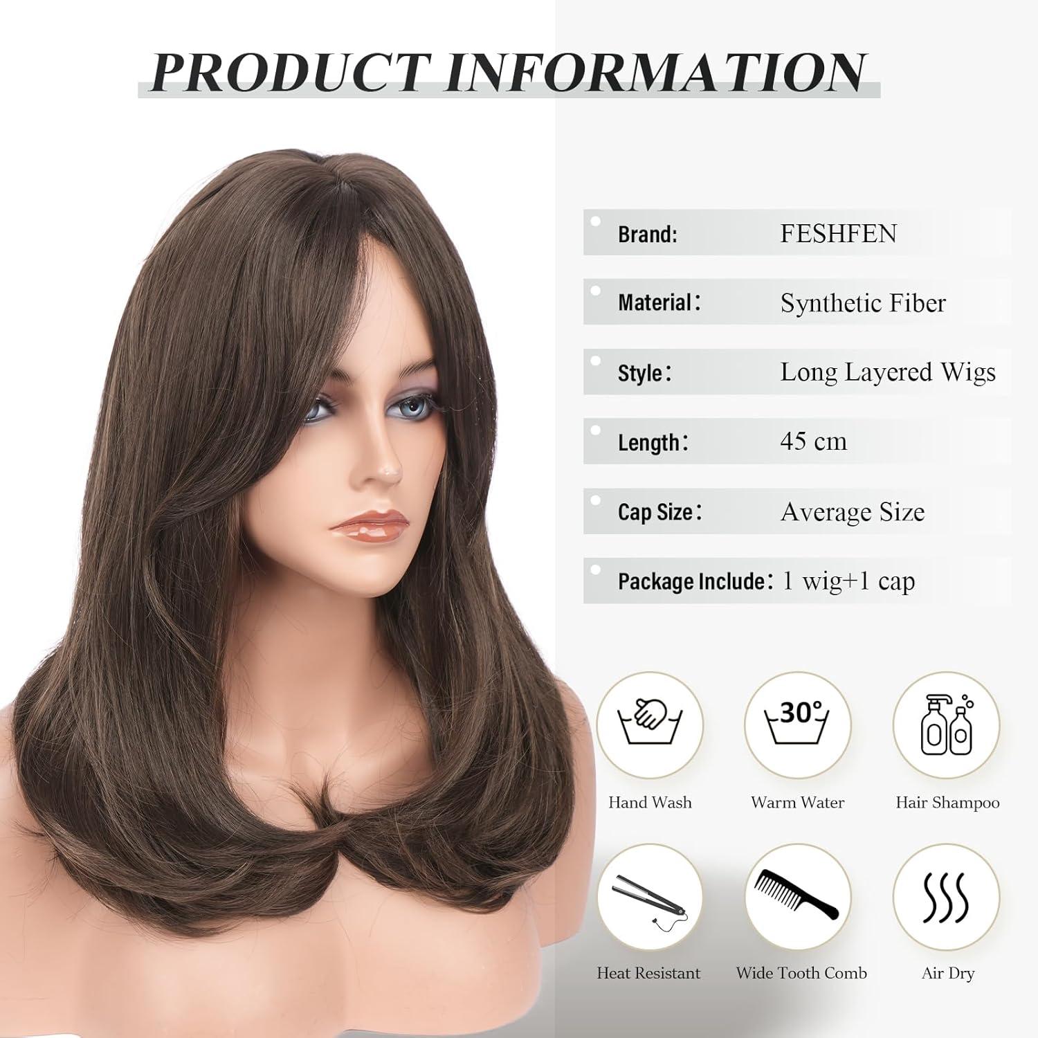 image:imageFESHFEN Perruque Longue avec Frange Naturelle Synthtiques Blond Clair Sale Perruque de Cheveux Perruque Carnaval de Cosplay pour Femme 45 cmChtain avec RefletsCurtain Bangs
