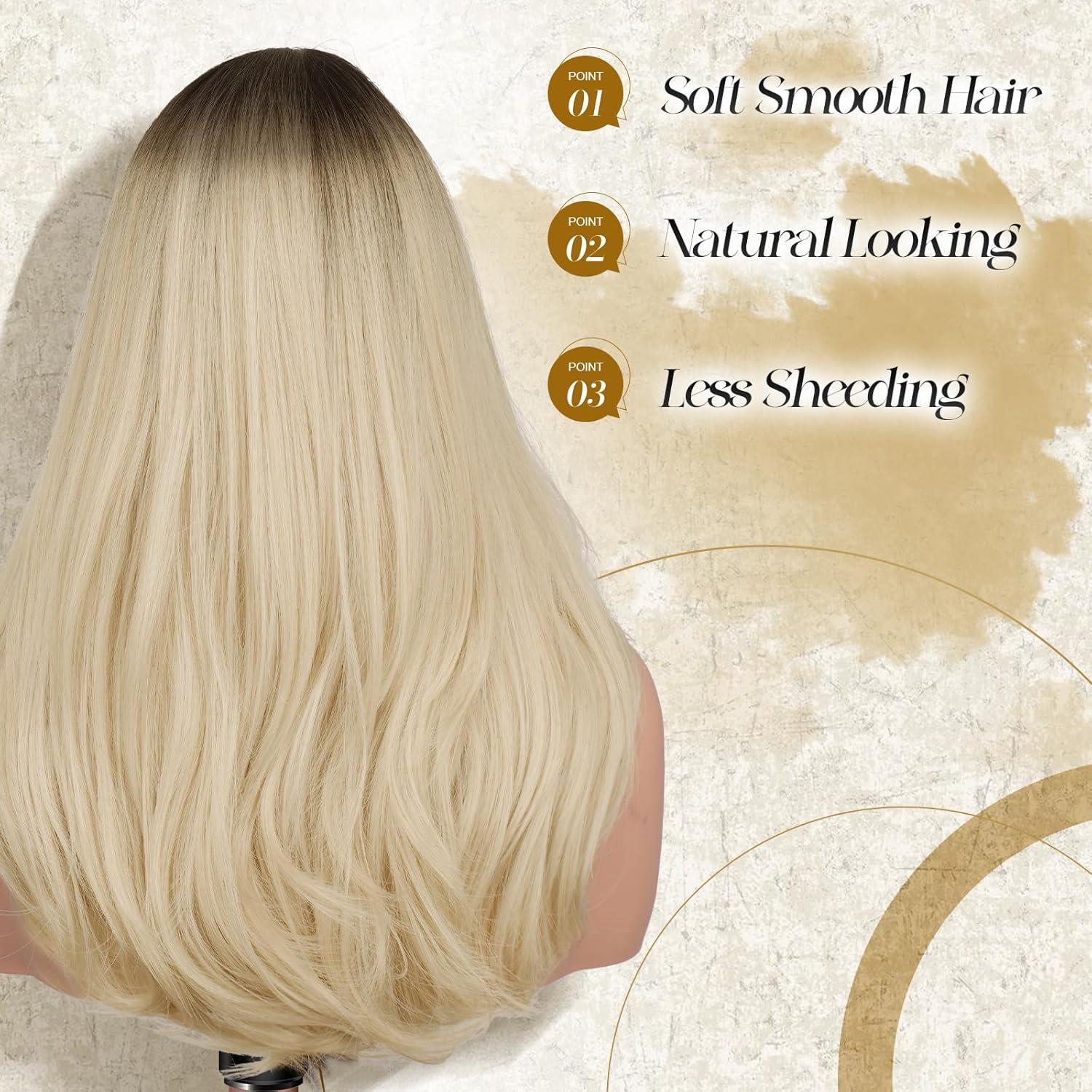 image:imageFESHFEN Perruque Longue avec Frange Naturelle Synthtiques Blond Clair Sale Perruque de Cheveux Perruque Carnaval de Cosplay pour Femme 45 cmOmbre Blonde
