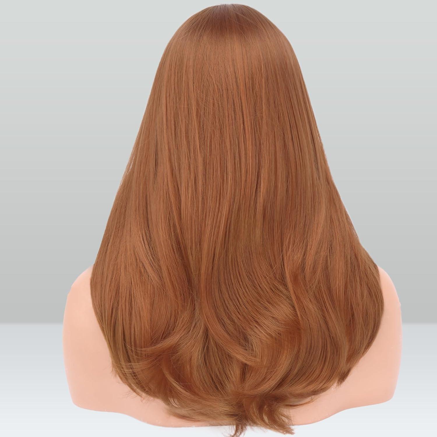 image:imageFESHFEN Perruque Longue avec Frange Naturelle Synthtiques Blond Clair Sale Perruque de Cheveux Perruque Carnaval de Cosplay pour Femme 45 cmStandard Rouge cuivr