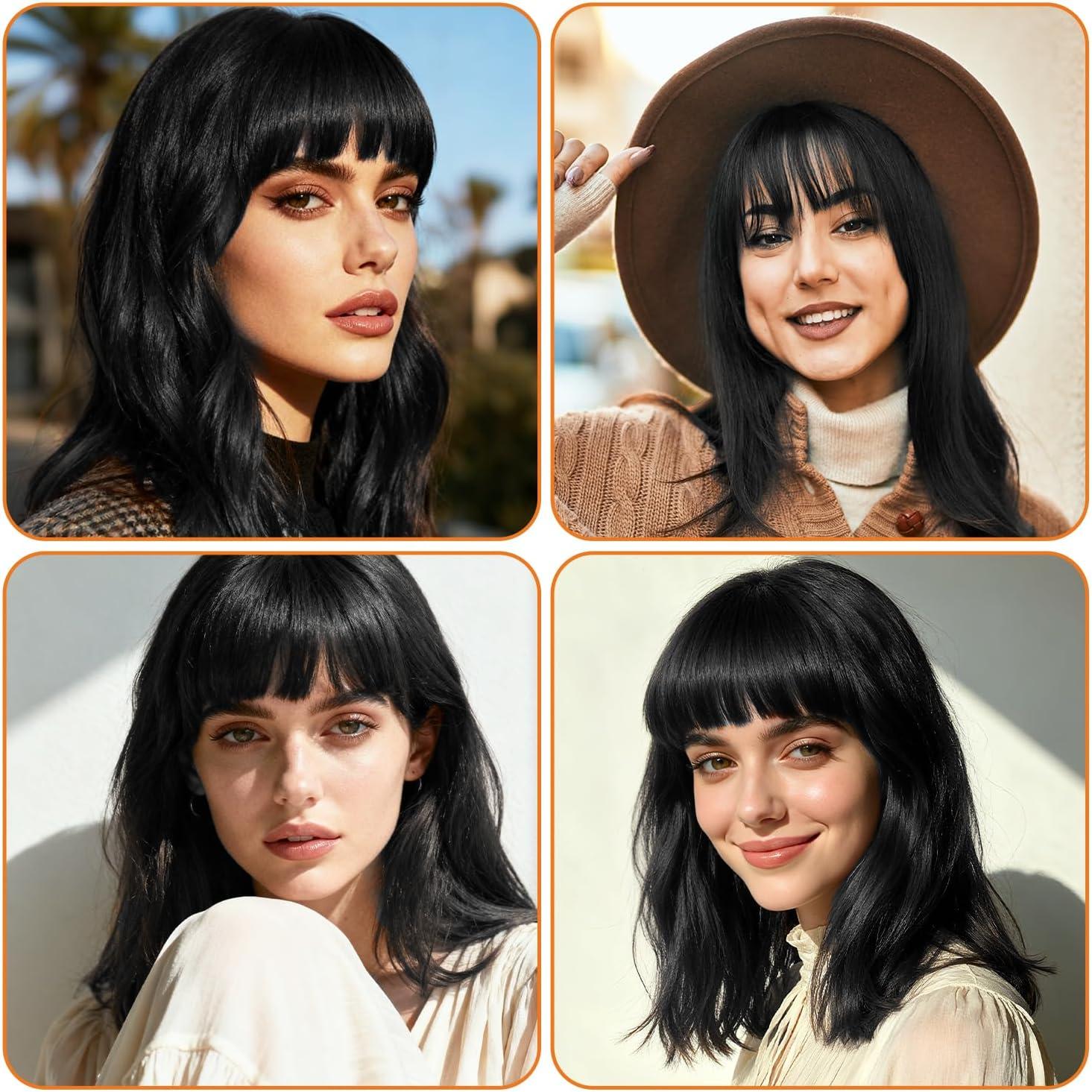 image:imageIGXX Frange ClipIn Noir Naturel 100 Cheveux Humains Accessoire Capillaire pour Femmes Frange Clipon en Vritable Cheveux Humains avec Tempes Faux Frange Courbe pour Usage Quotidien