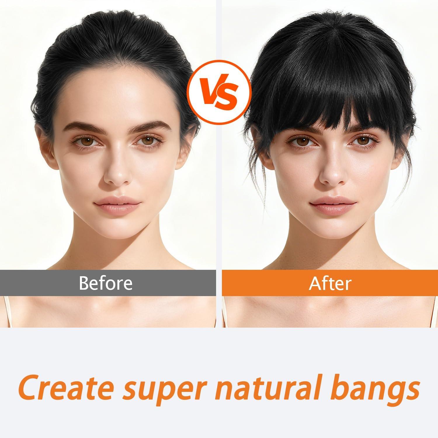 image:imageIGXX Frange ClipIn Noir Naturel 100 Cheveux Humains Accessoire Capillaire pour Femmes Frange Clipon en Vritable Cheveux Humains avec Tempes Faux Frange Courbe pour Usage Quotidien