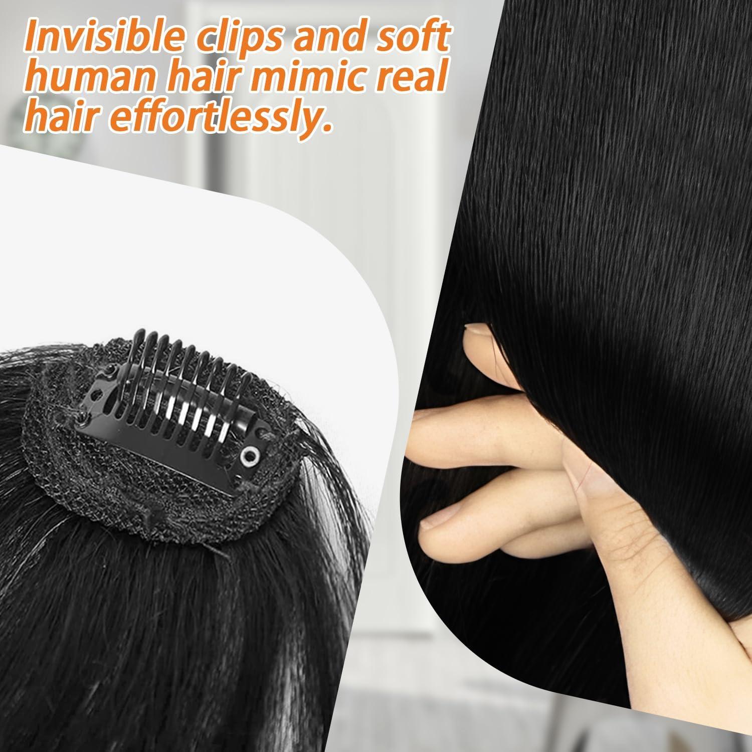 image:imageIGXX Frange ClipIn Noir Naturel 100 Cheveux Humains Accessoire Capillaire pour Femmes Frange Clipon en Vritable Cheveux Humains avec Tempes Faux Frange Courbe pour Usage Quotidien