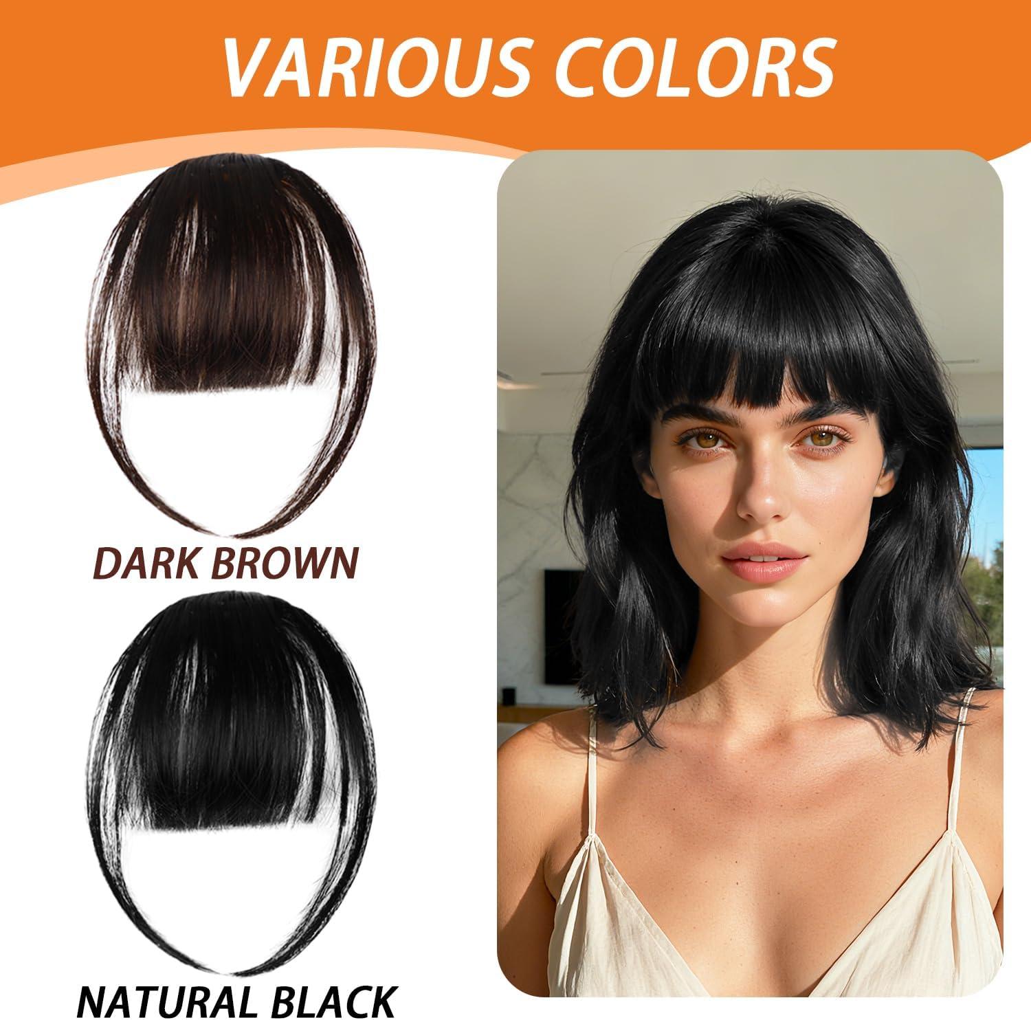 image:imageIGXX Frange ClipIn Noir Naturel 100 Cheveux Humains Accessoire Capillaire pour Femmes Frange Clipon en Vritable Cheveux Humains avec Tempes Faux Frange Courbe pour Usage Quotidien