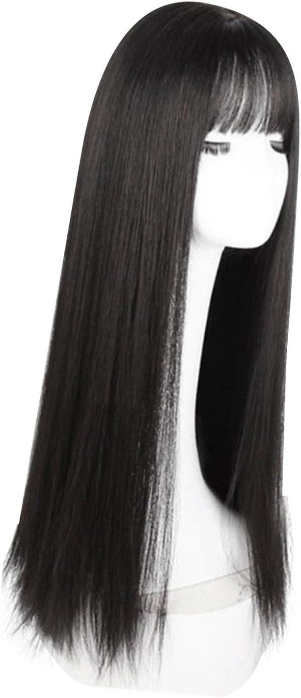 image:imagePerruque Longue Noire Droite avec Frange Perruque Noire de 283 Pouces Perruques Noires Synthtiques Naturelles pour Femmes Dames Cheveux Synthtiques en Couches Perruque Brune