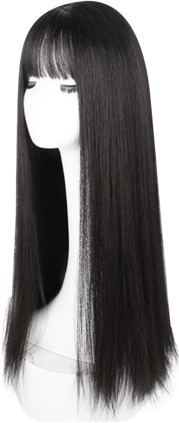 image:imagePerruque Longue Noire Droite avec Frange Perruque Noire de 283 Pouces Perruques Noires Synthtiques Naturelles pour Femmes Dames Cheveux Synthtiques en Couches Perruque Brune