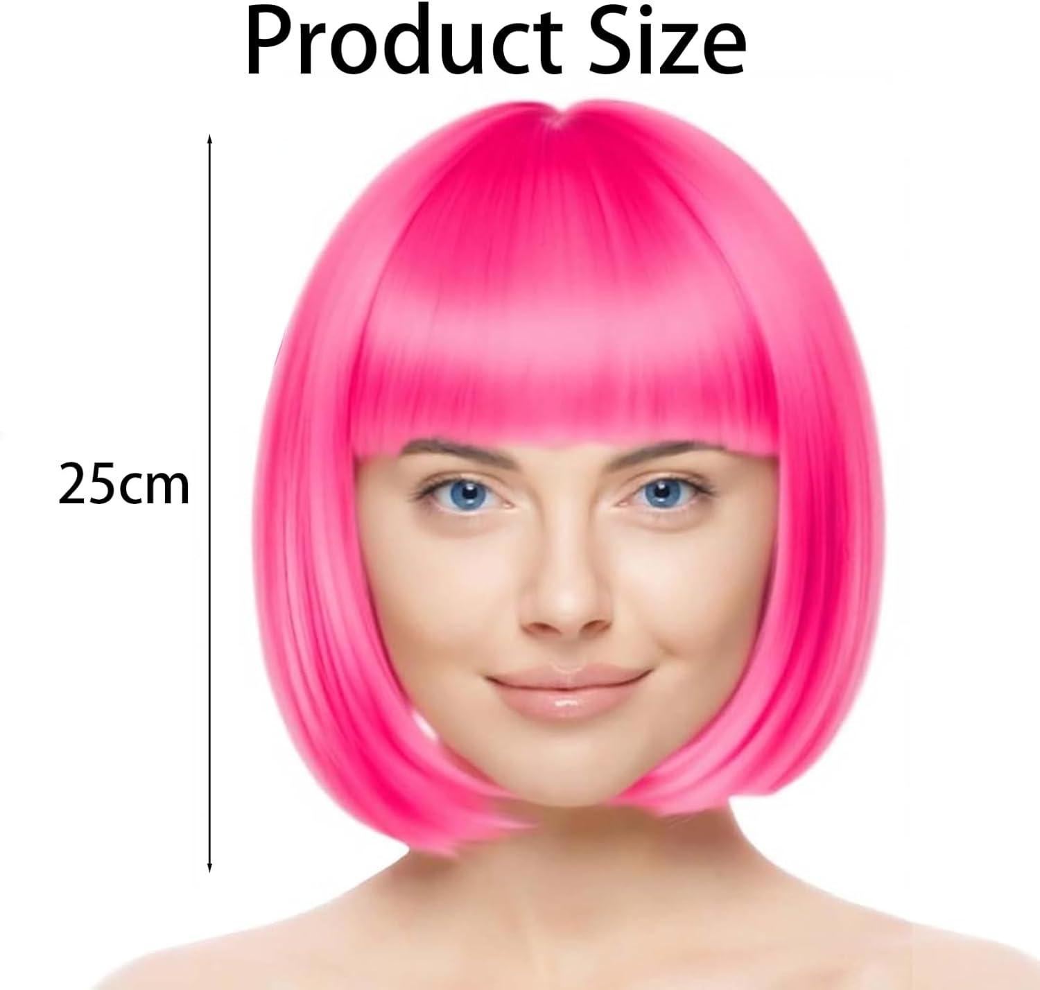 image:imageWigs Bob Wigs Pour Carnival Perruques De Cheveux Raides Pour Femmes Fiesta Motto Party Fiesta Perruques Femmes Courtes NoirRose Rou