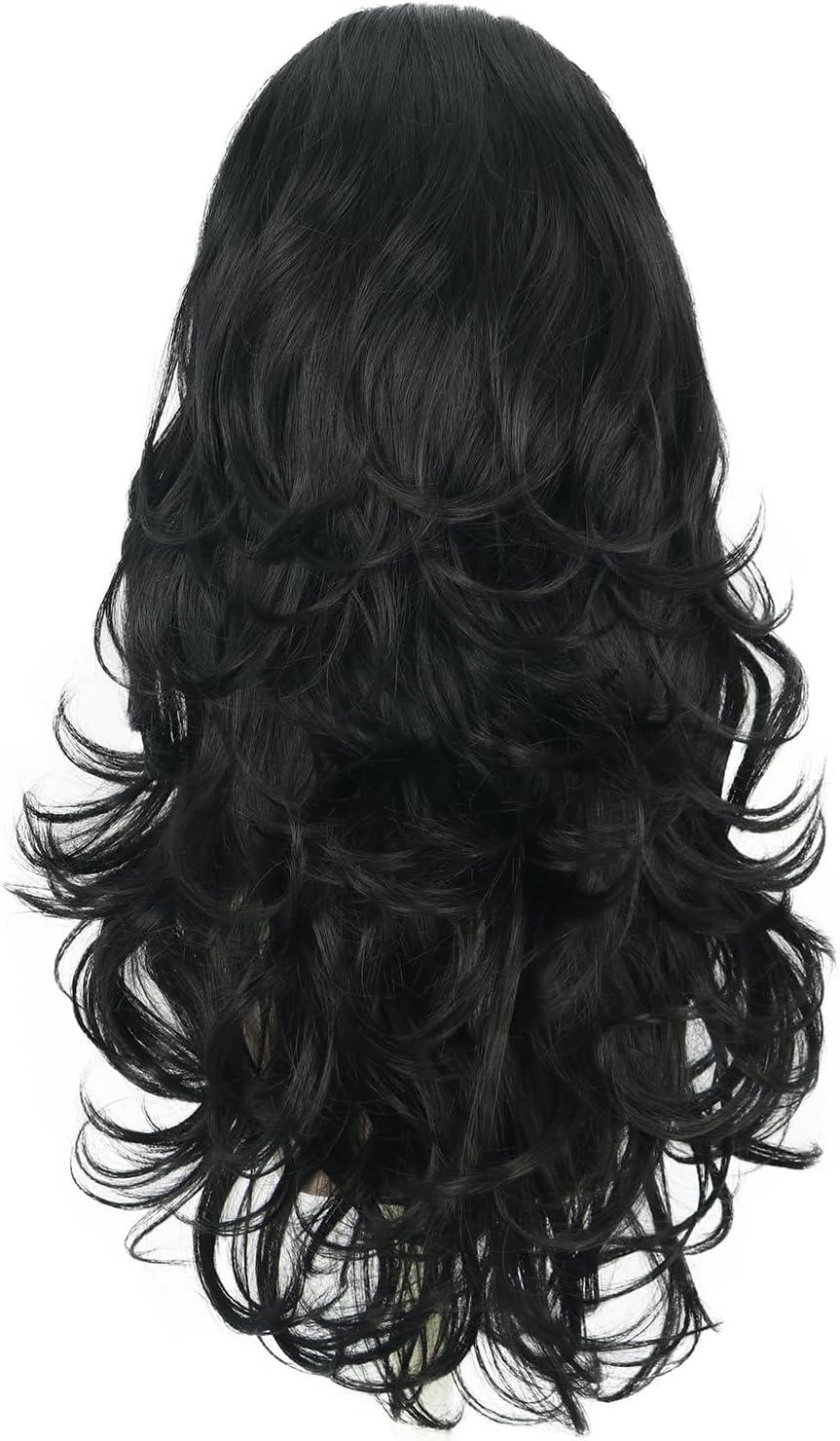 image:imageYuehong Perruque Femme Longue Boucle Noire Grande Bouffante Coiffe Ruche Annes 60 70 Rtro Costume Cheveux Perruque avec Fibres Synthtiques Rsistantes la Haute TempratureNoir