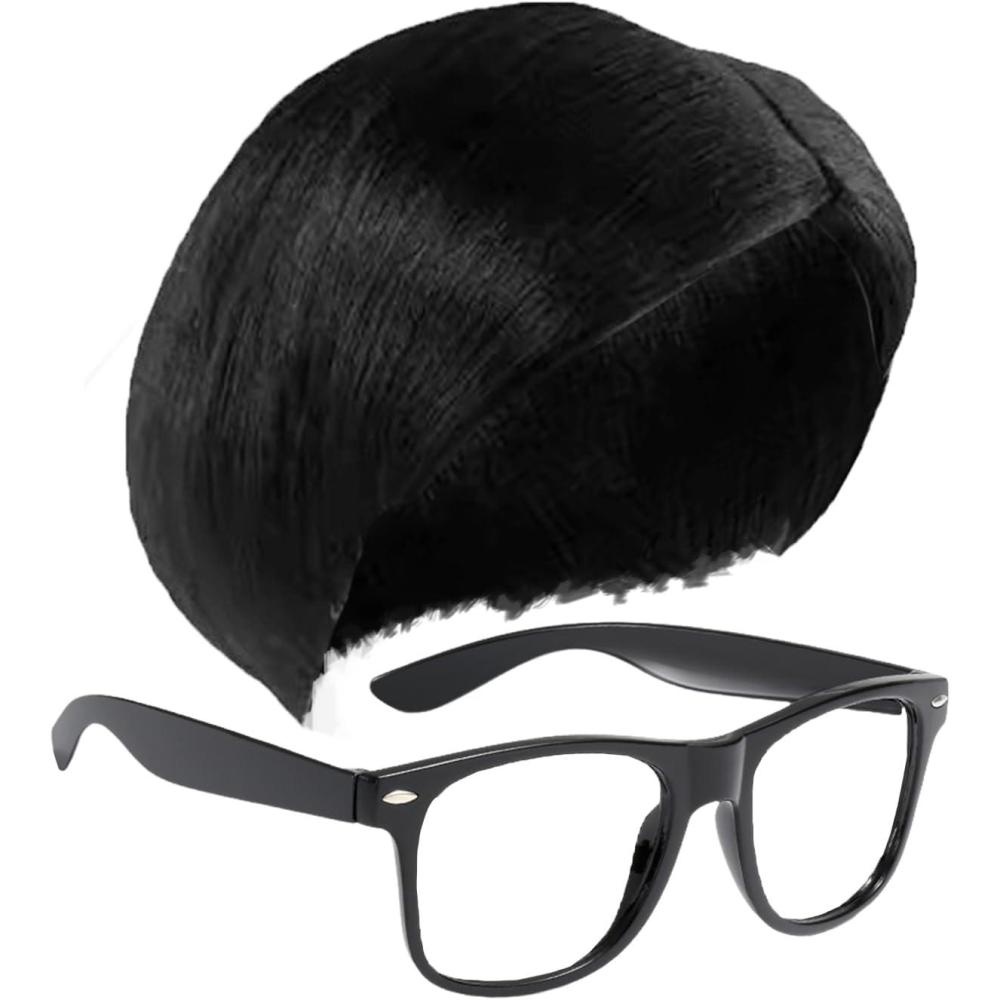 image:image1 Perruque avec Raie Centrale Et 1 Lunettes avec Monture Noire Perruques Vintage Perruques pour Hommes Accessoires De Cosplay