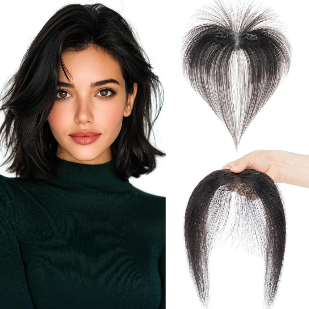image:imageBenehair Topper de Vrais Cheveux pour Femme 100 Humain Chevelure Frange Latrale 9g Toppers pour aux Cheveux Fins 5x12 Base de Dentelle Vrais Chevelure  Pince Brun Moka 2RNoir Naturel 1B