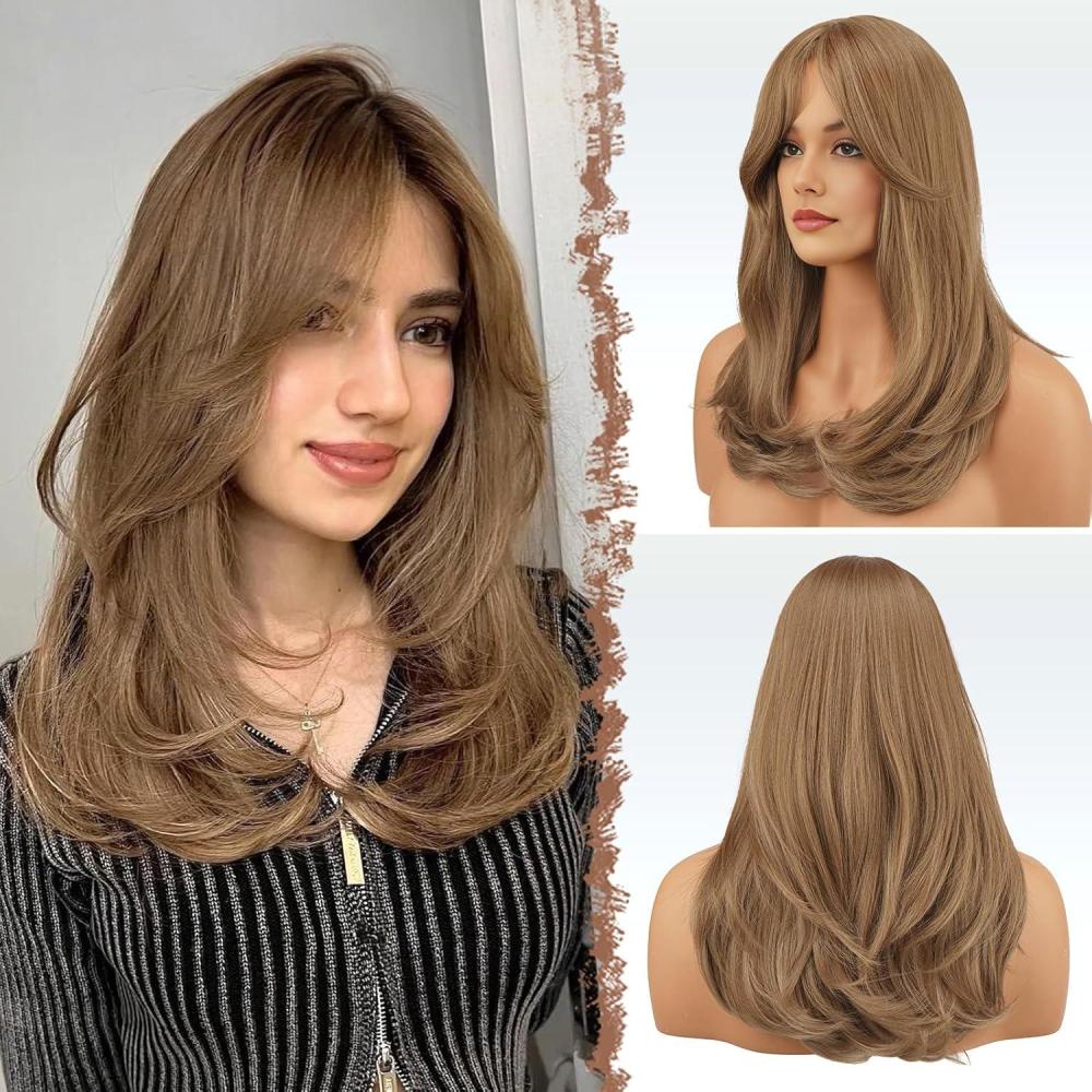 image:imageFESHFEN Perruque Longue avec Frange Naturelle Synthtiques Blond Clair Sale Perruque de Cheveux Perruque Carnaval de Cosplay pour Femme 45 cmBlond mixteCurtain Bangs