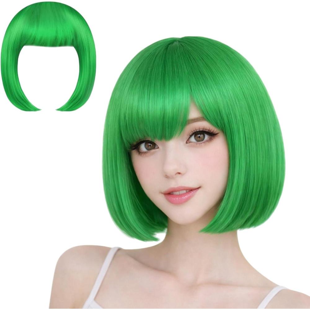 image:imageWigs Bob Wigs Pour Carnival Perruques De Cheveux Raides Pour Femmes Fiesta Motto Party Fiesta Perruques Femmes Courtes NoirVert