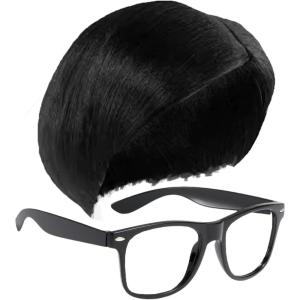 1 Perruque avec Raie Centrale Et 1 Lunettes avec Monture Noire, Perruques Vintage, Perruques pour Hommes, Accessoires De Cosplay